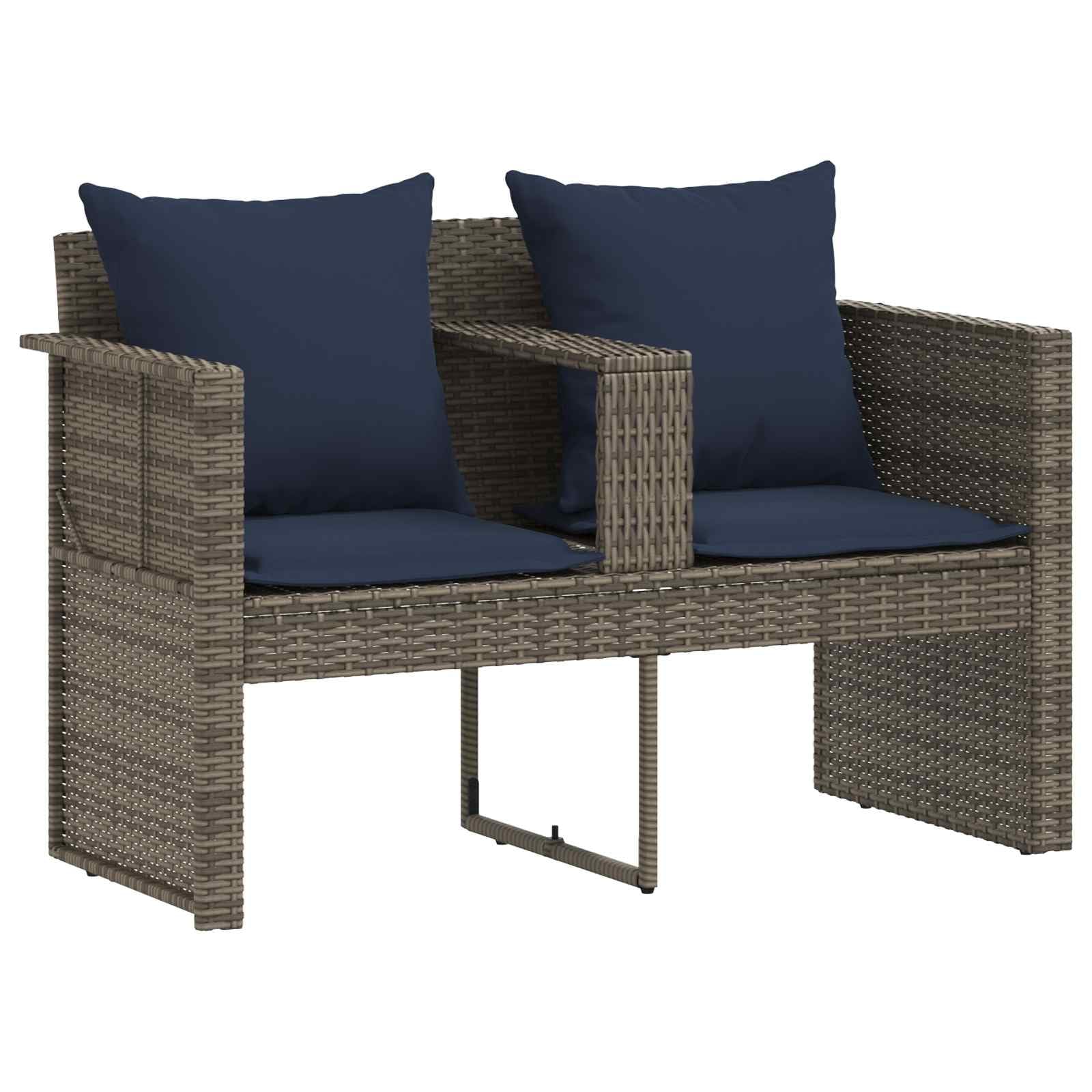 Divano da Giardino 8 Pz in Polyrattan Grigio e Blu | Salotto da esterno con parasole regolabile e cuscini imbottiti, ideale per arredare il patio o il bordo piscina.