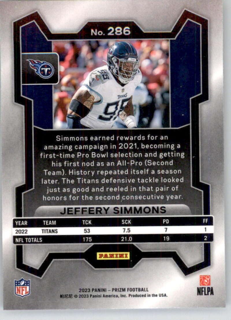 Amazon.com: 2023 Panini Prizm #286 Jeffery Simmons Tennessee