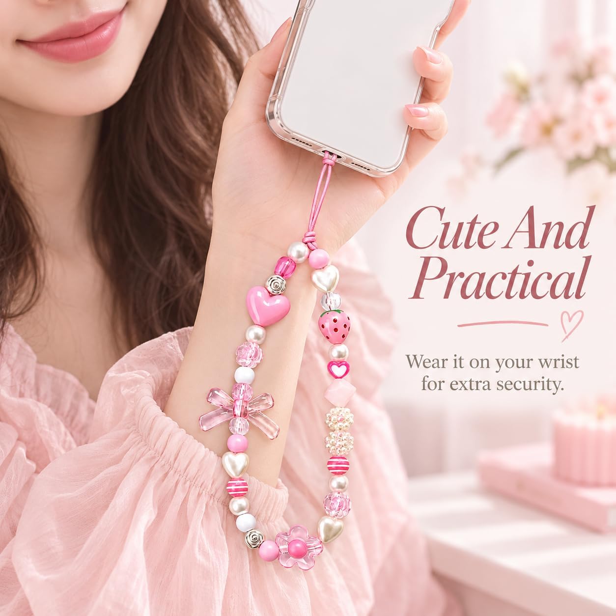 Cute Beaded Phone Charm Wrist Strap for Phone Case, Camera, Bag & Earbuds image 4