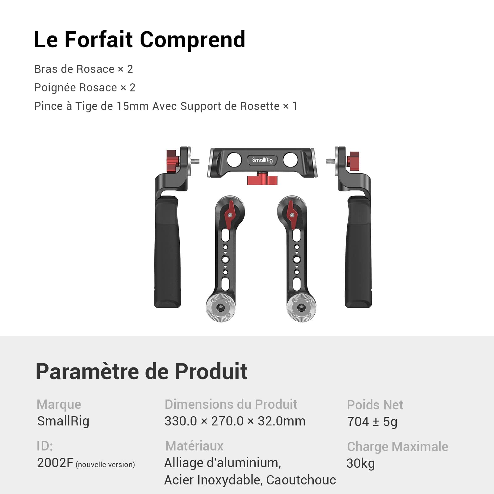 SMALLRIG Poignée Kit, Support Epaulière Rig pour 15mm Rod Clamp Système avec Bras d’Extension Poignée - 2002F