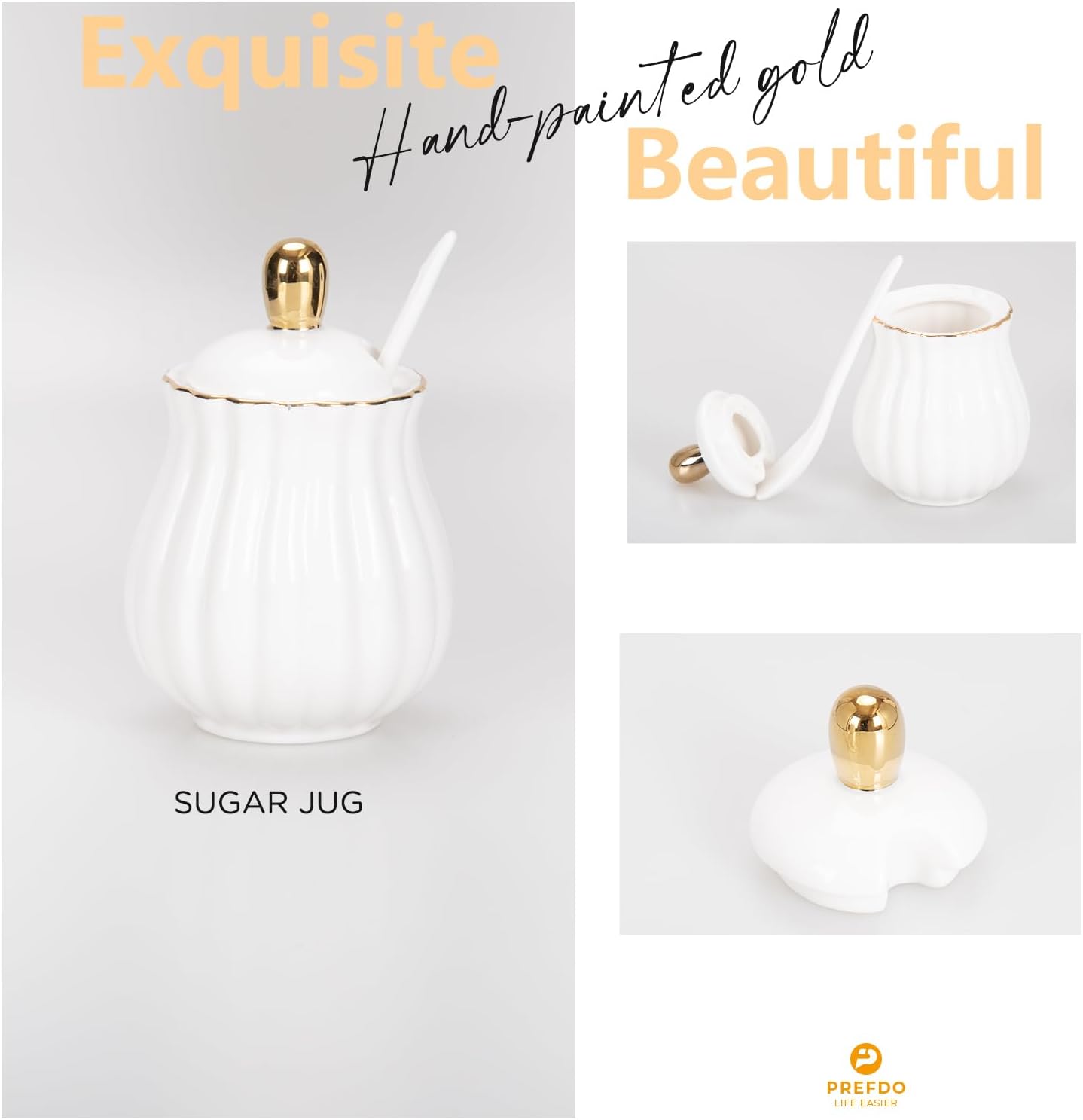 Porcelain Sugar and Creamer Set, British Style Creamer Pitcher and Sugar Jar, Sugar Set with Lid & Spoon, Coffee Serving Set for Home Coffee Tea Party