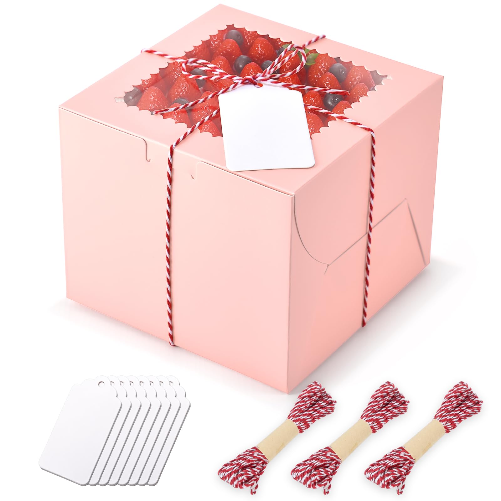 DOYIDE 20Pcs Mini Cake Boxes with Window, 6x6x5 Inches Pink Bakery Boxes, Small 4 Cupcake Boxes, Cake Packaging for Pastries, Cookies, Chocolates,