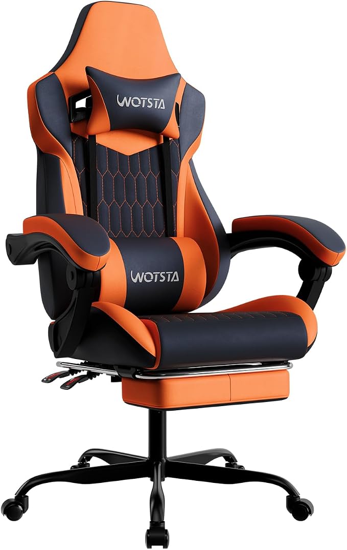 Massage Gaming Chair with Footrest - Orange