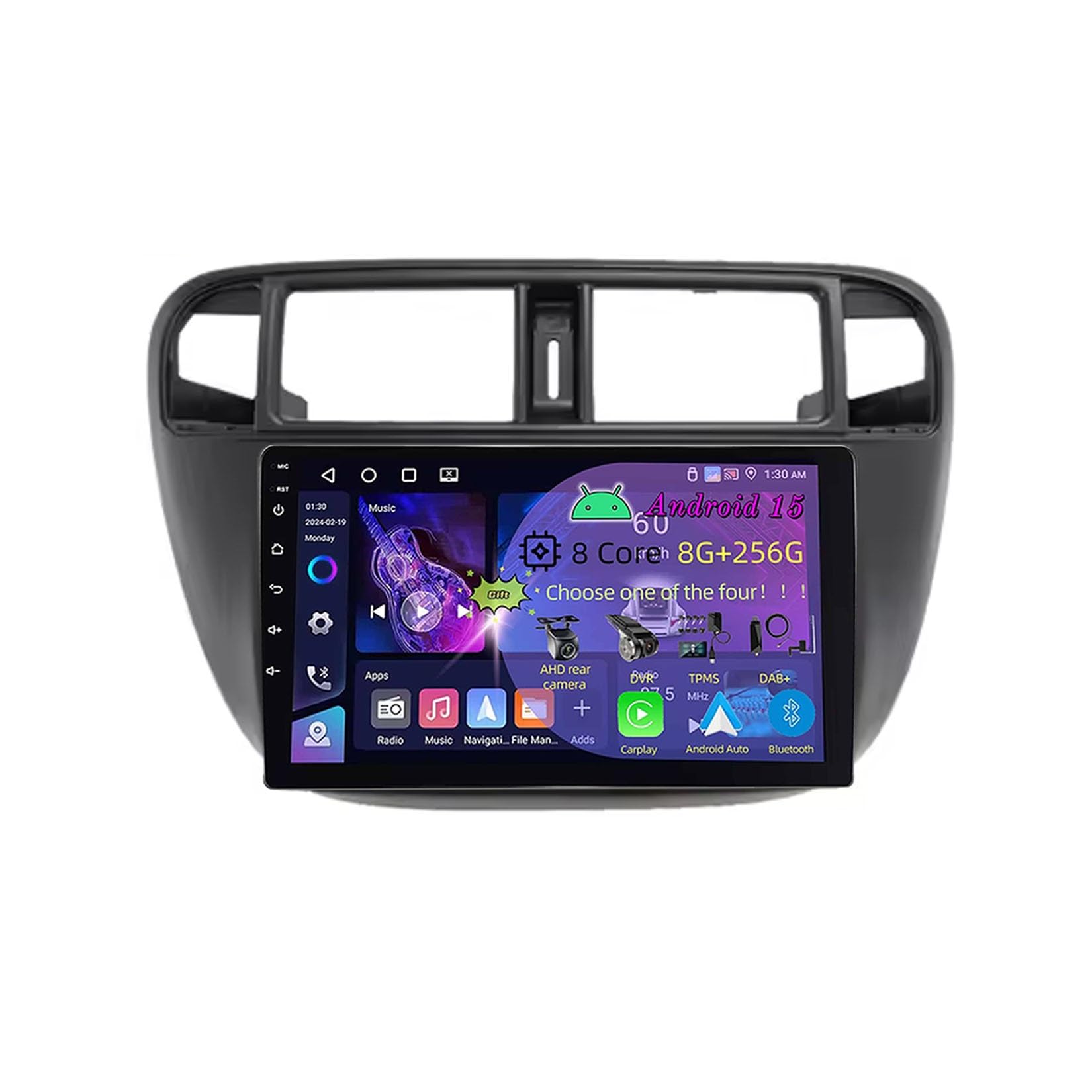 9-calowy, podwójny Din, samochodowy system stereo z systemem Android 15 do Hondy Civic (EJ/EK/EM) 1995-2001 z kamerą cofania Car Play, sterowaniem z kierownicy, Bluetooth, GPS, radiem FM i W
