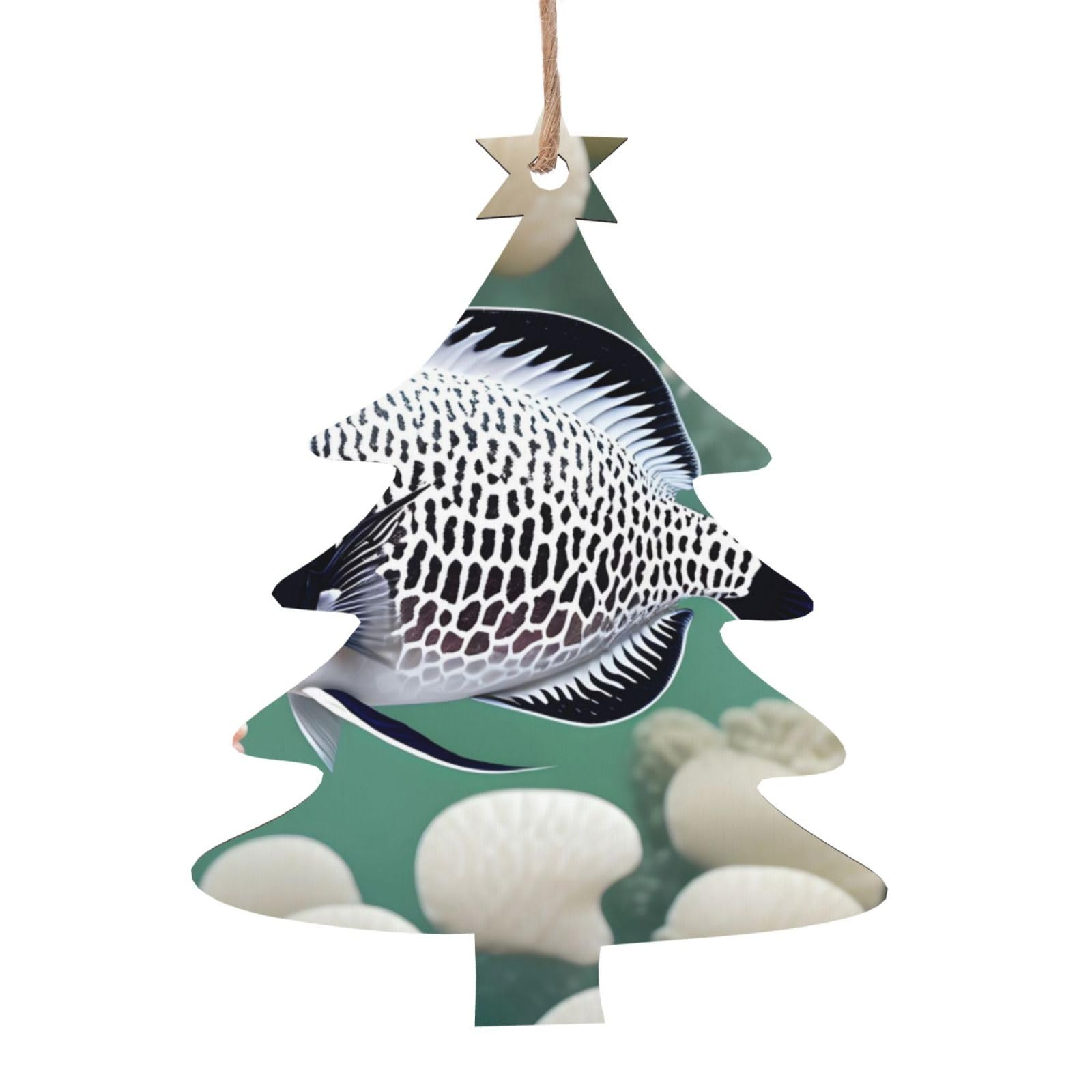 White Tropical Fish Printed Christmas Wooden Pendants, Simple and Environmentally Friendly, Holiday decorationsã€‚
