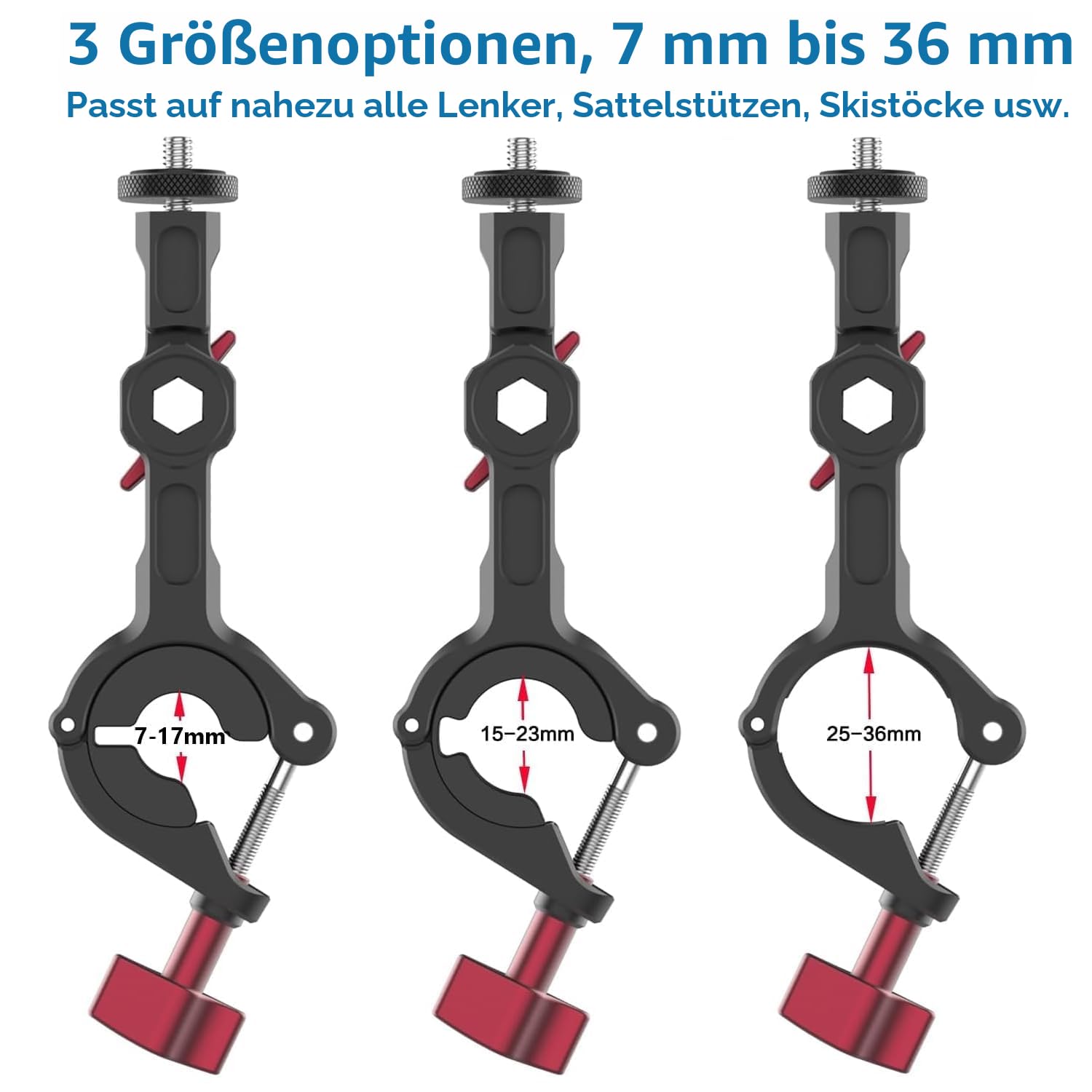 UNSTINCER Metall Action Kamera Halterung für 7~35 mm Rohr, 270° Verstellbar Cam Mount für GoPro Insta360 X5 X4 DJI Osmo AKASO Zubehör, Befestigung am Fahrrad Motorrad MTB E-Scooter Lenker Spiegel