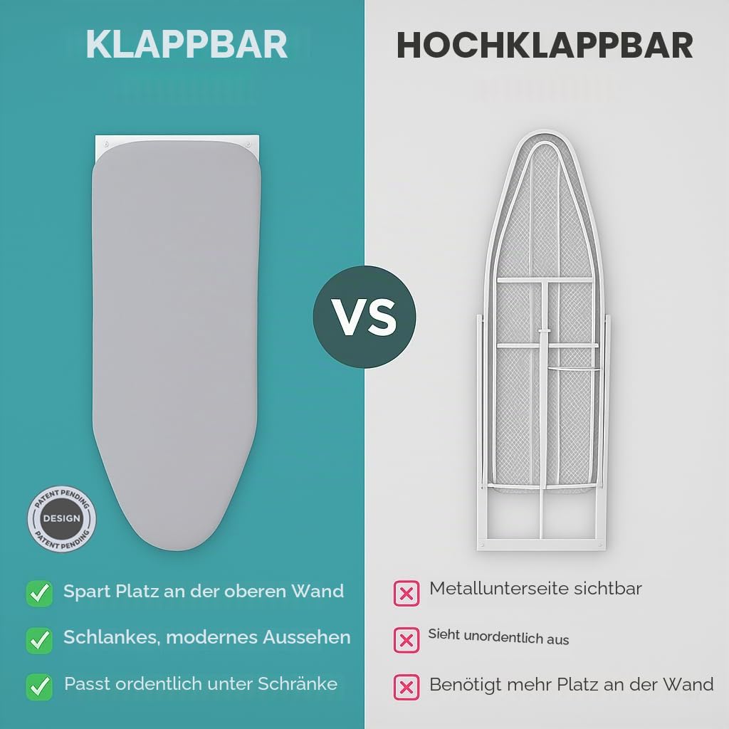 Ivation Wand-Bügelbrett mit Ablage, faltbar, 91,9 x 31 cm, herunterklappbare Bügelstation für Zuhause, Wohnung & Leicht zu lösende Hebel, Abnehmbarer Baumwollbezug & Schlafsäle, inklusive Beschläge