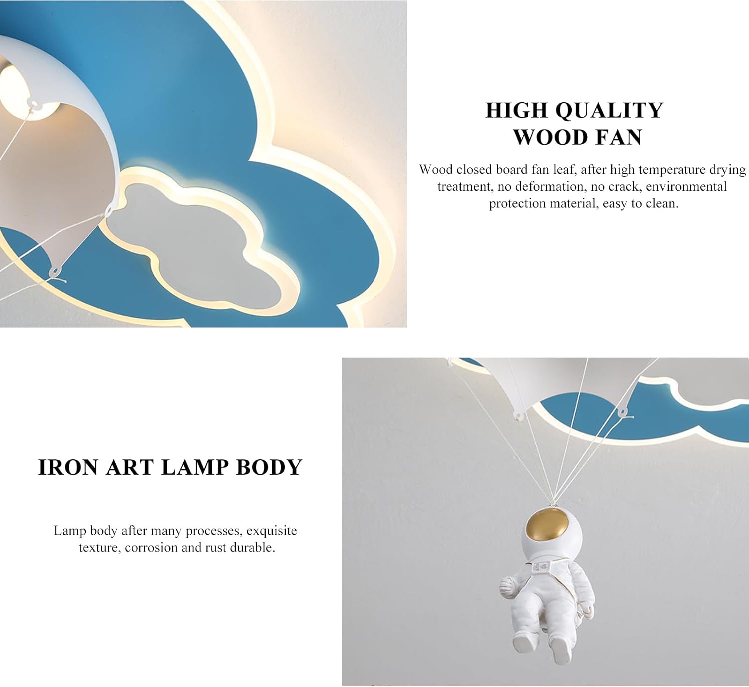 Cartoon Astronaut Ceiling Lamp Kids Ceiling Lamp for Bedroom Blue Parachute Shape with Acrylic Lamp Shade Flush Mount Hanging Light for Children's Room Boys Room Livingroom