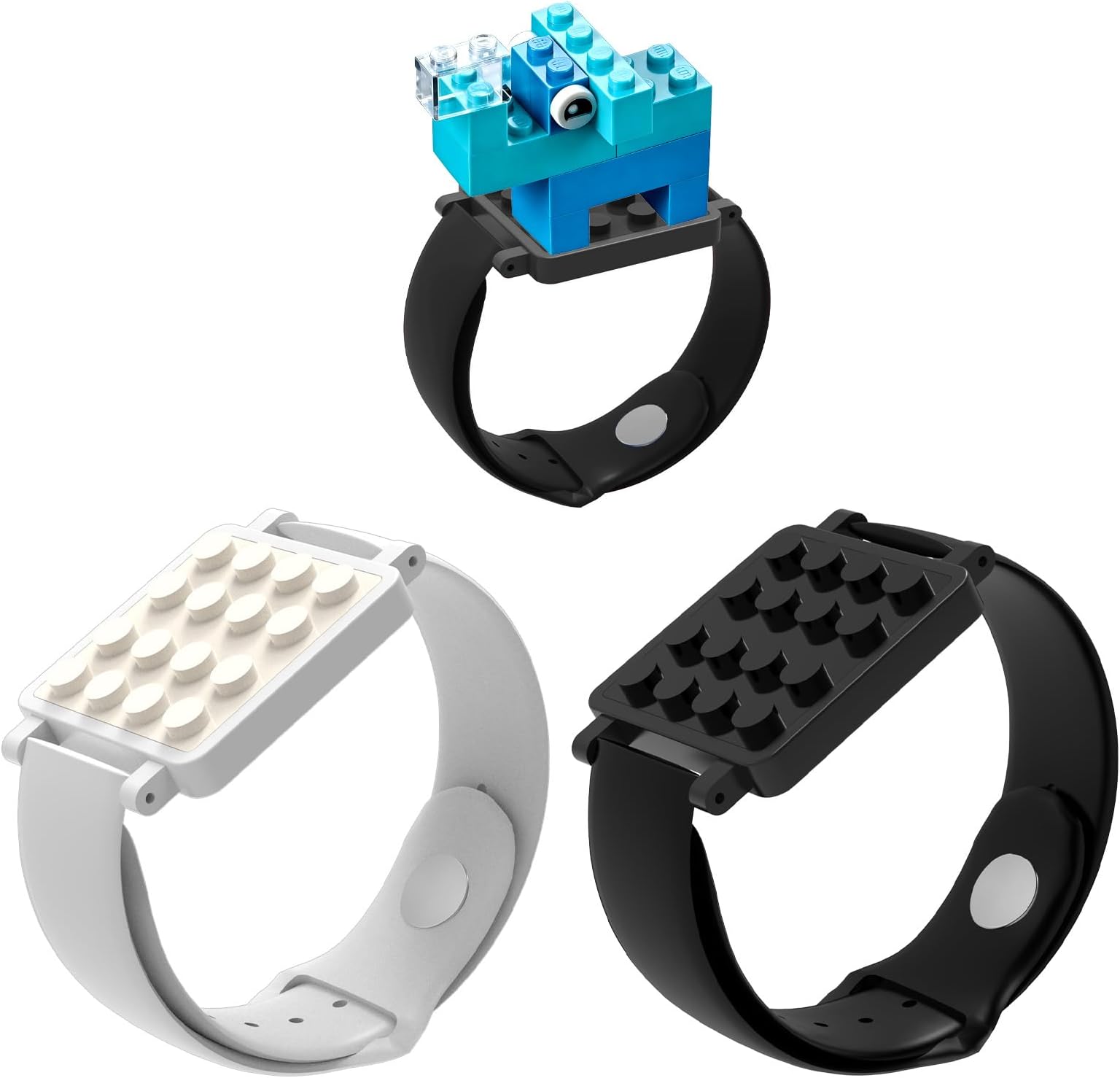 2 Pack Building Brick Watch with Custom Dial, DIY Wristwatch Compatible with Lego Bricks, Adjustable Silicone Strap, Creative DIY Wristwatch Gift for Lego Brick Lovers (Black and White)