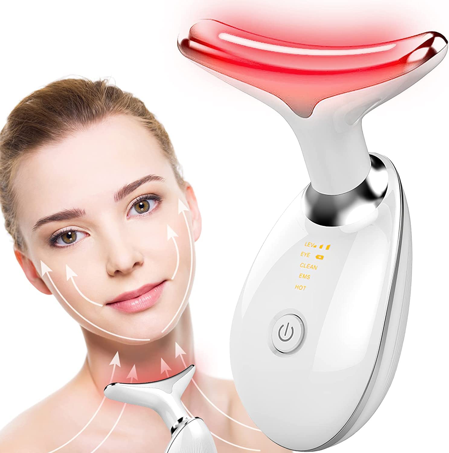Neck Face Firming Tool Vibration Massager - Face & Neck, Neck Face Massager, Face Sculpting Tool, Electric Facial Neck Eye Massage Kit with 7 Color for Skin Beauty Firm Tightening, Facial Massager for Double Chin (White) Skin Groomer