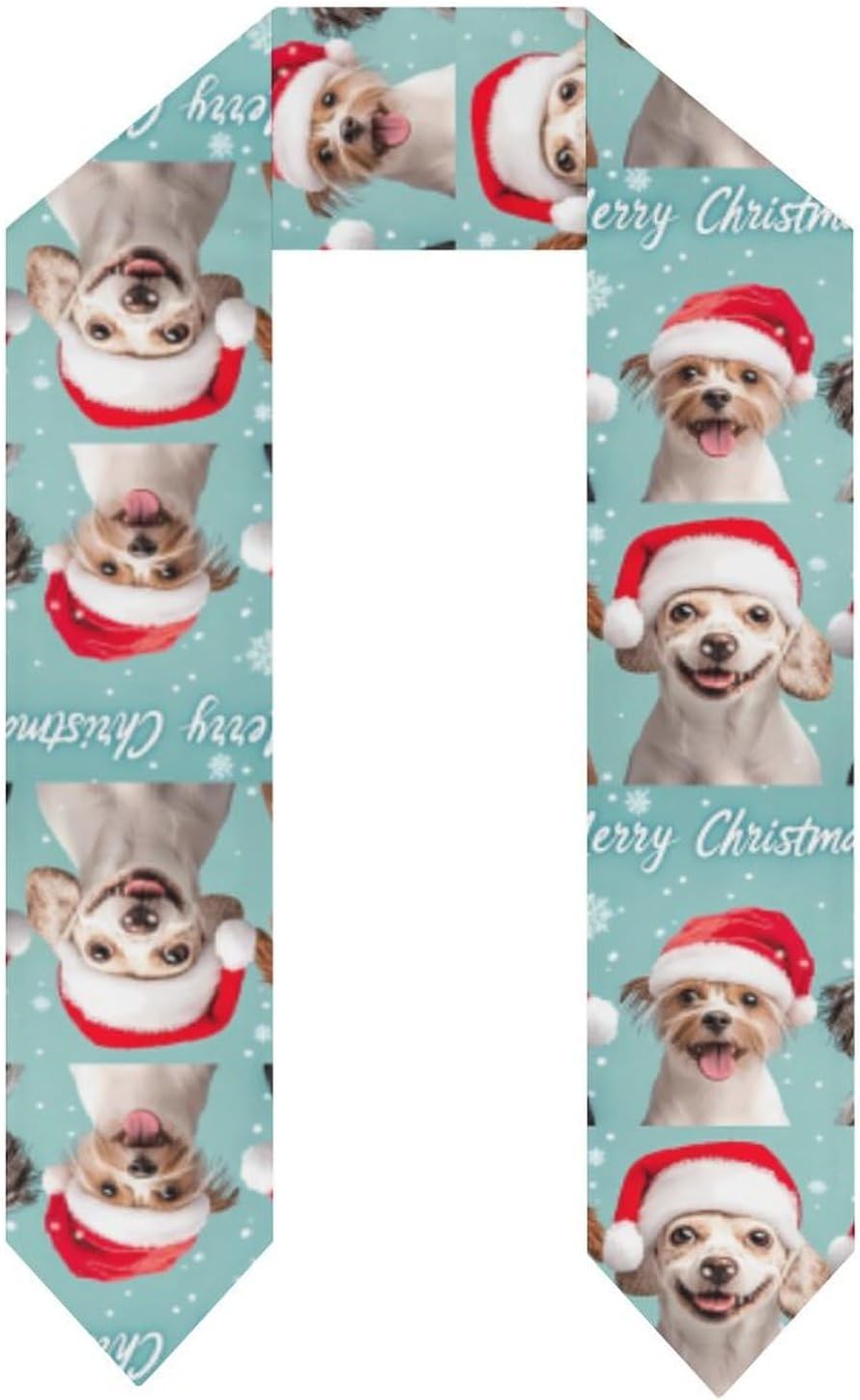 Cute Dogs Merry Christmas Unisex Novelty Scarves 72" * 6" Graduation Stole Personalized Honor Sash for Adult College Grads