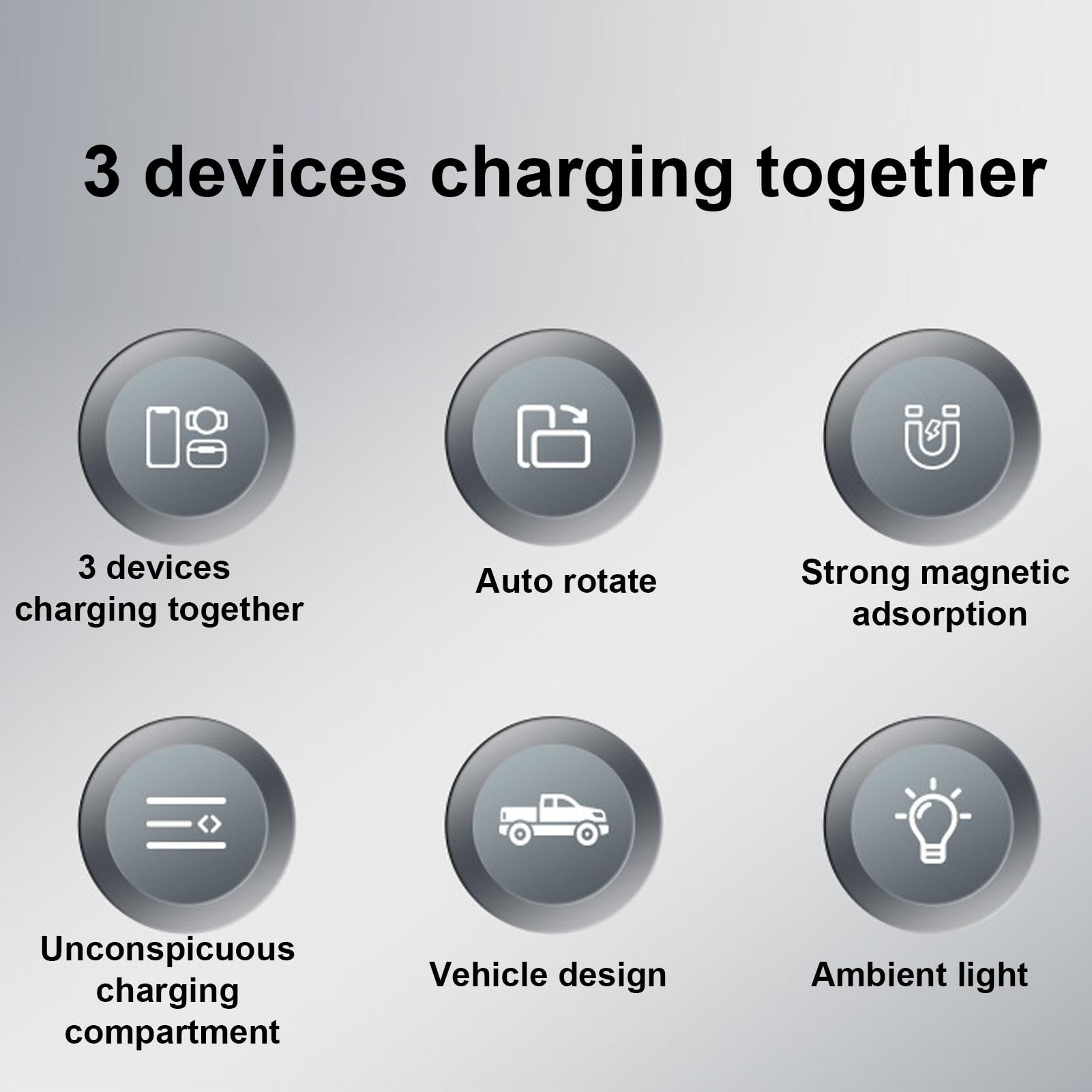 XUMIUZIY Stazione di Ricarica Wireless 3 in 1, Caricabatterie Rotante per Modello di Auto in Scala 1:25 con Luce Ambientale per Auricolari per Orologio da Telefono (GRAY)