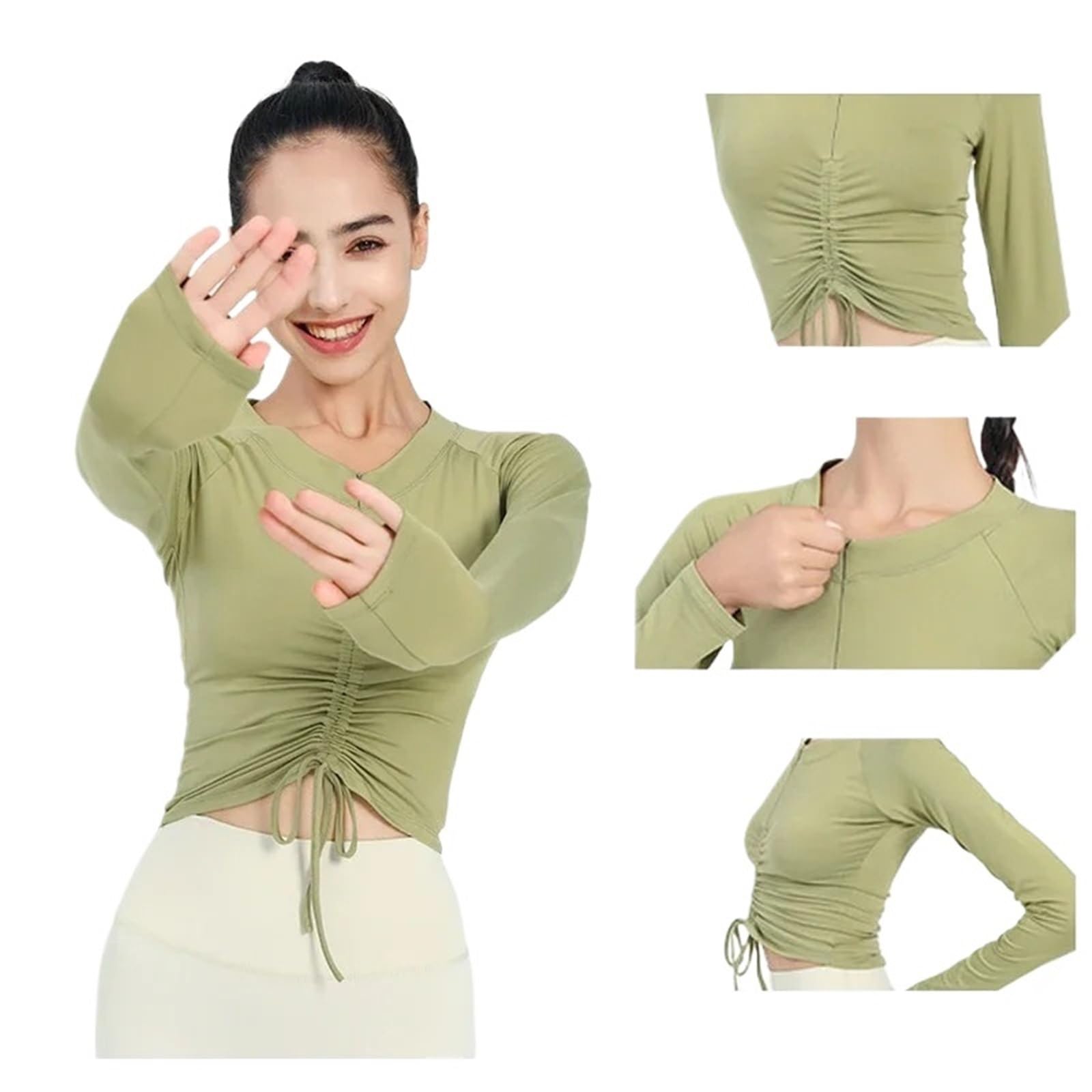 Camicia a Maniche Lunghe Semi Zip con Coulisse Frontale Top da Yoga Donna Sport Activewear Top da Corsa for Fitness Camicetta Femminile Palestra da Donna per Sport Casual