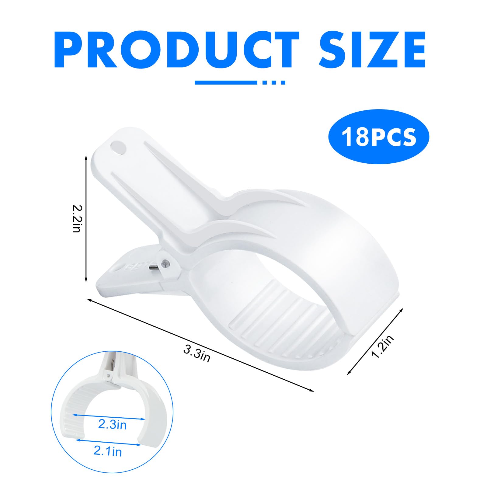 Juego de 18 juntas para lona de piscina, pinzas de gran envergadura, abrazadera de resorte fuerte para cubierta de piscina, accesorios de piscina, clips para lona de protección (blanco, grande x 18)