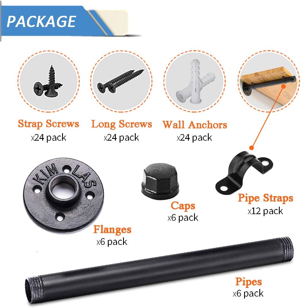 Industrial Iron Pipe Shelf Brackets 10 Inch Clothing Rack Set of 6, Heavy Duty Industrial Pipe Decor Floating Shelf Brackets, Garment Rack, Coated Finish, Hardware Included