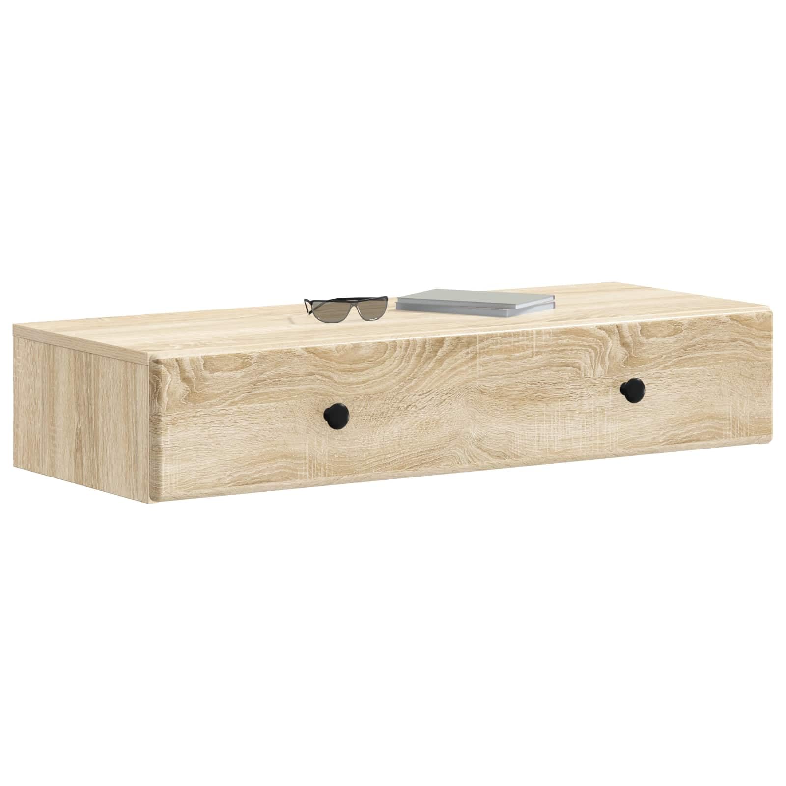 Tavolino a Parete Rovere Sonoma 87,5 x 34,5 x 17 cm con Cassetto