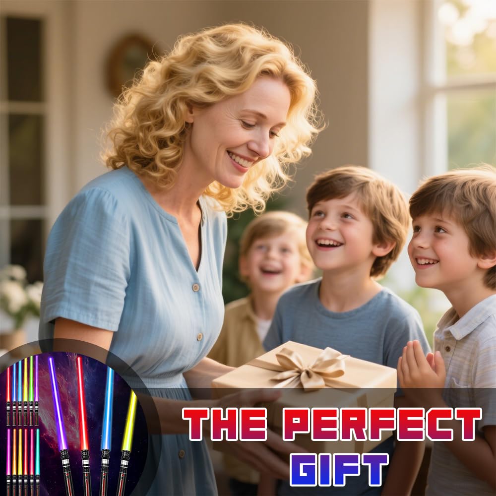 ADDLIVE 4 Pezzi Spade Laser, 12 Colori Modificabili con Luci LED Ed Effetti Sonori per Adulti e Adolescenti, Regalo Cosplay di Halloween di Natale per Ragazzo