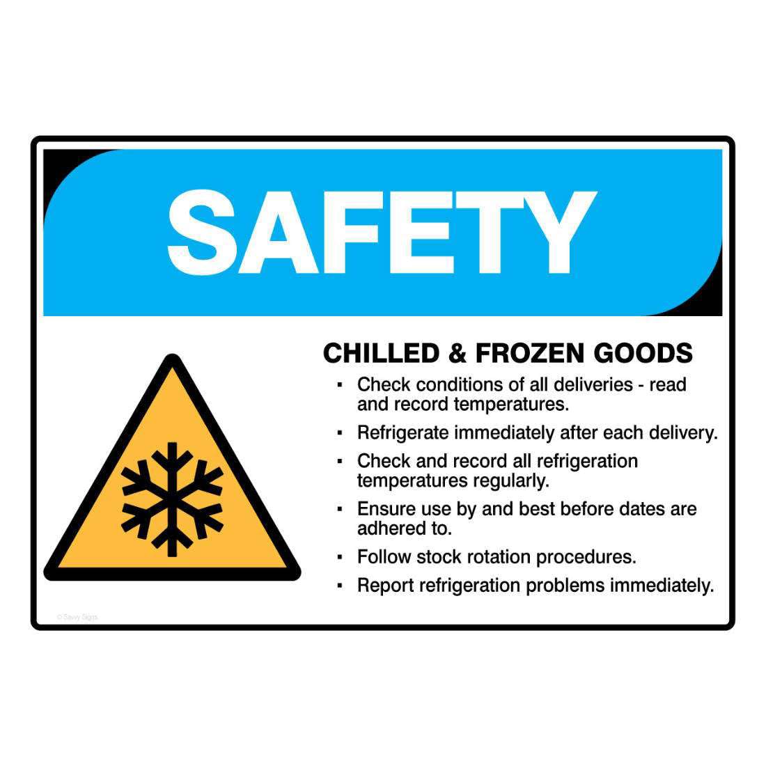 SAFETY Chilled & Frozen Goods - Hospitality Sign Metal Tin Sign 12x8 inch for Industrial & Commercial