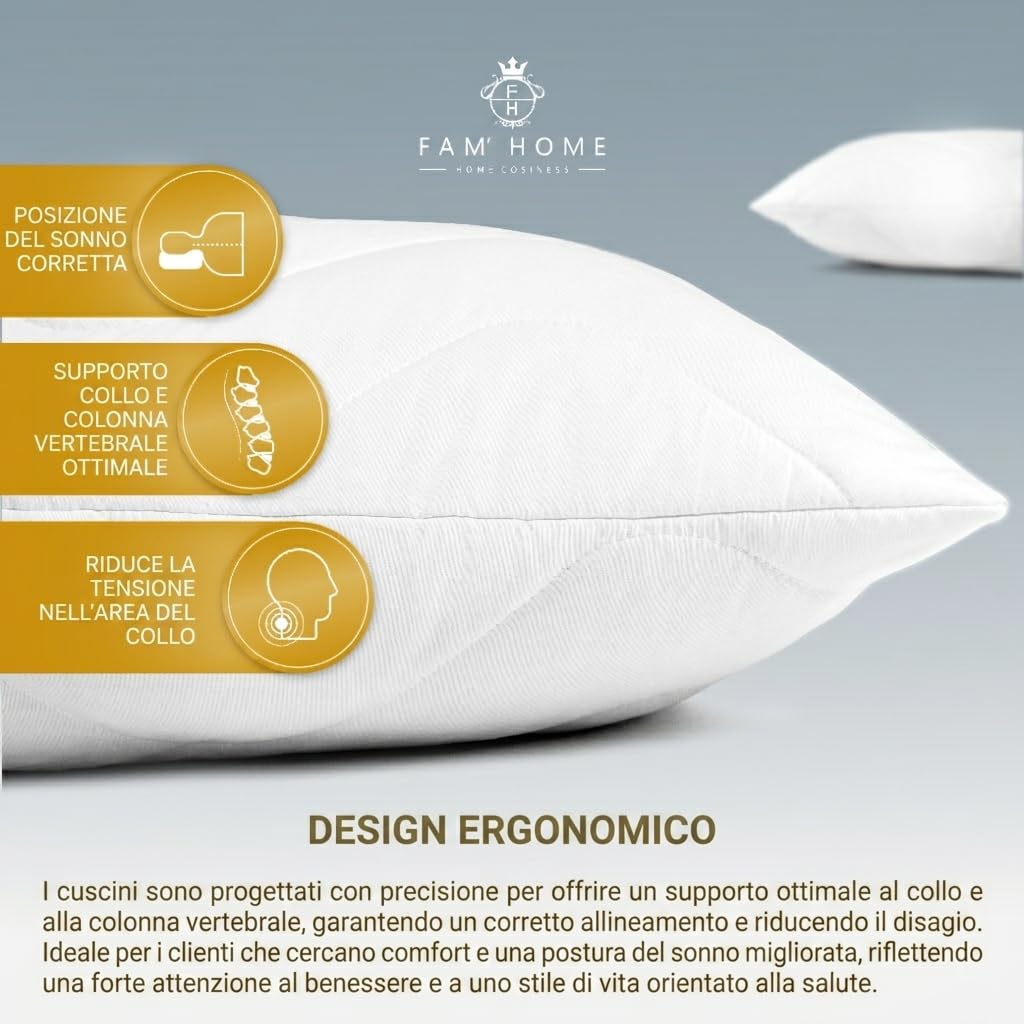 FAM' Home luksusowa poduszka dla alergików 50 x 70 cm, zestaw 2 szt. – poduszka pod głowę, wypełnienie objętościowe (720 g) – ergonomiczna biała poduszka do spania – łatwa pielęgnacja – poduszka 50 x
