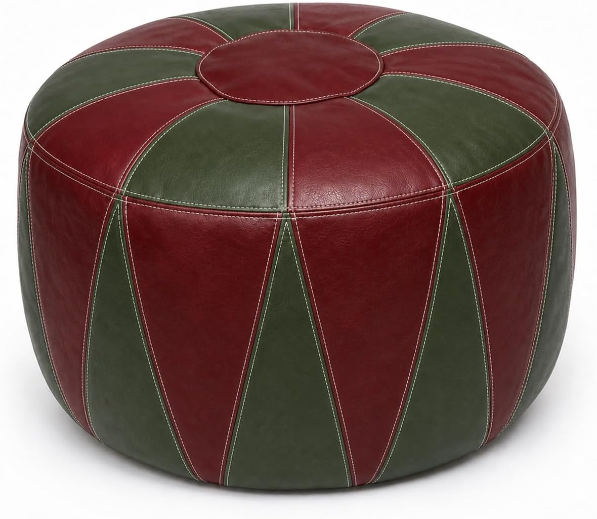 Handmade Unstuffed Moroccan Pouf Cover, Burgundy & Dark Green, 20.4"x12.2"