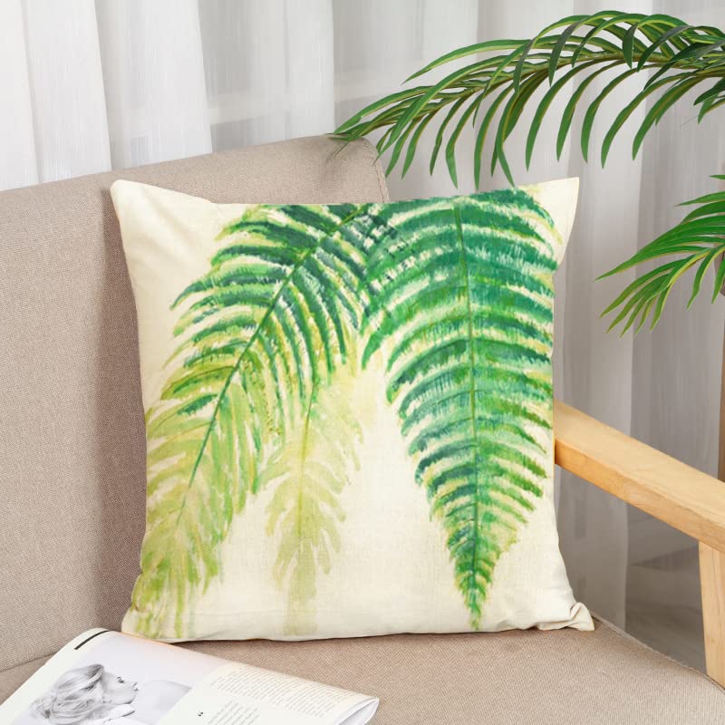 HUASHUZI Green Outdoor Pillow Covers Leaf Plant Throw Pillow Case Outdoor Waterproof Tropical Garden Cushions 18x18 Inch Set of 4 Patio Furniture Pillows Decorative for Home Sofa Couch - Image 3