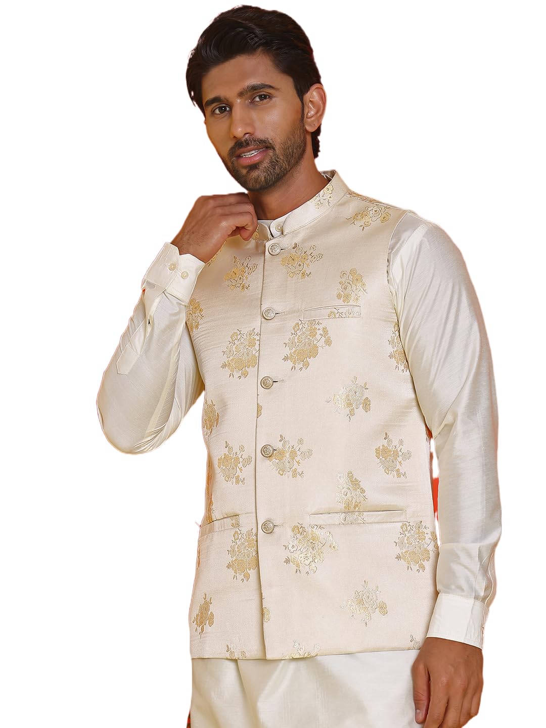 jompers Embossed design Nehru Jacket for Men (Cream, XXL)-picture-16