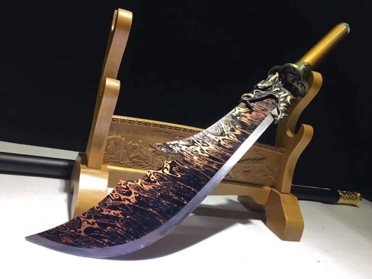 LOONGSWORD Handmade Guan Gong Dao – 68” High Carbon Steel Blade, Kwan Dao Martial Arts Sword with Black Leather Scabbard, Longquan Chinese Wushu Practice and Display Sword