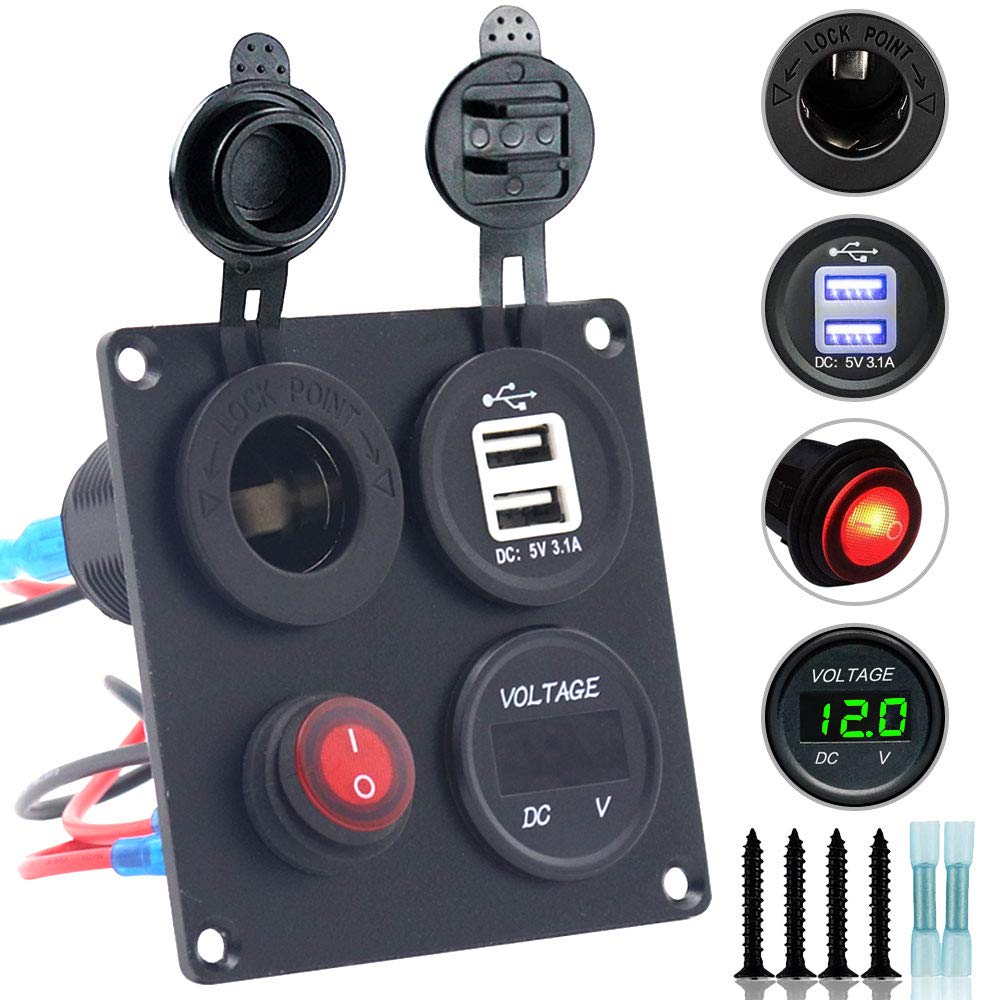 Amazon | iztorデュアル3.1 A USB充電器+デジタル電圧計赤+ 12 V電源