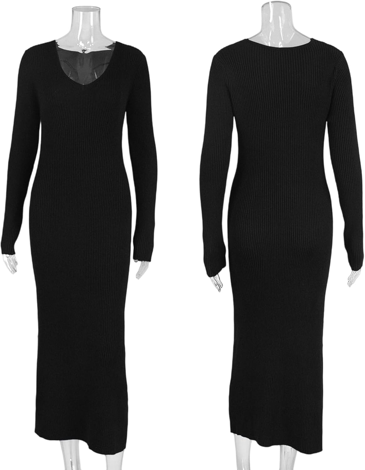 Womens Fall Sweater Dress Casual Long Sleeve V Neck Ribbed Knit Maxi Dress Bodycon Elegant Long Dresses Winter - Image 6