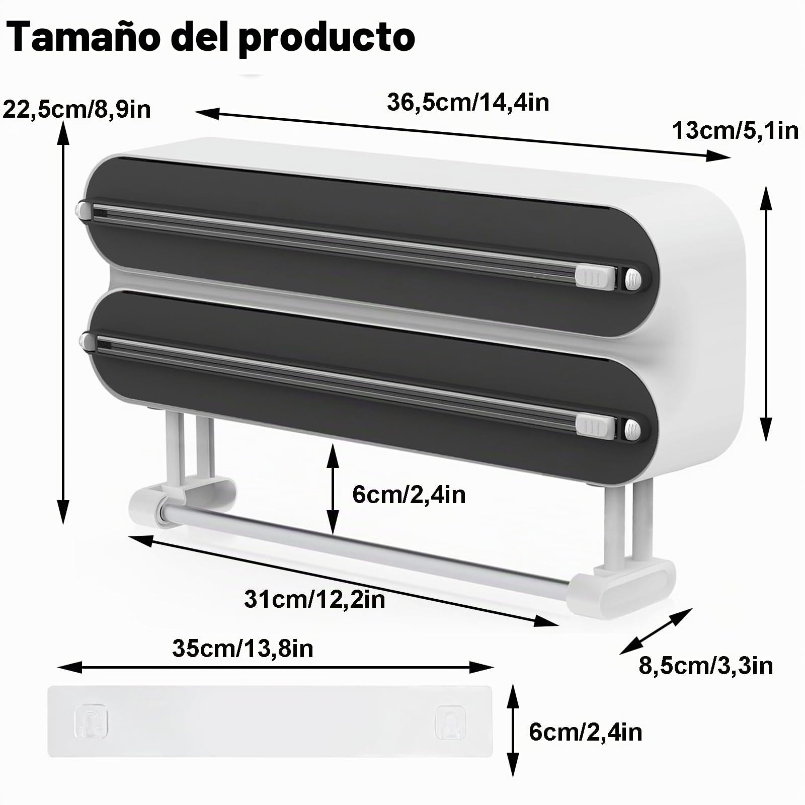 Dispensador de Papel y Película de Aluminio, 3 en 1, Soporte Magnético para Rollos de Cocina, Dispensador de Papel de Aluminio,Dispensador Papel Aluminio y Film con Portarrollos Cocina,Negro