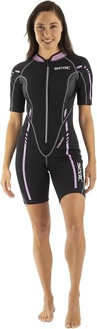 SEAC Trendy Lady - Traje Corto de Una Pieza de Neopreno de 2,5 mm con Cremallera Frontal, para Snorkel, Surf y Deportes Acuáticos en Aguas Templadas para Adultos y Niños Mujer