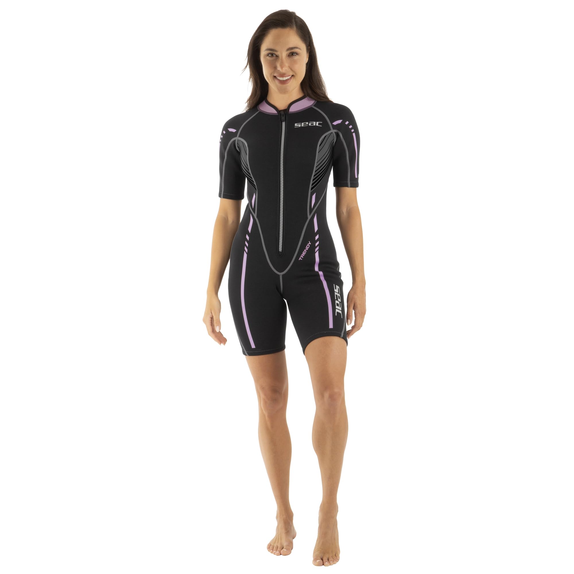 SEAC Trendy Lady, Muta Corta Monopezzo in Neoprene da 2.5 mm con Zip Frontale, per Snorkeling, Surf e Sport Acquatici in Acque Temperate per Adulti e Bambini