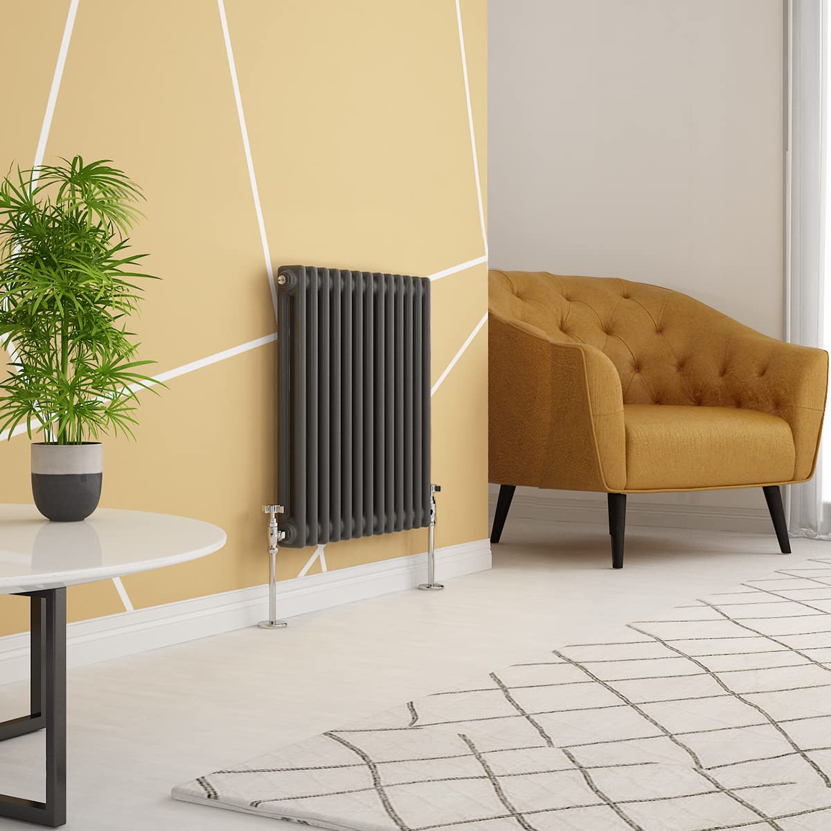Warmehaus Anthracite Traditional Radiator Double Column Horizontal Cast Iron Style Central Heating Radiator -600 X 605Mm