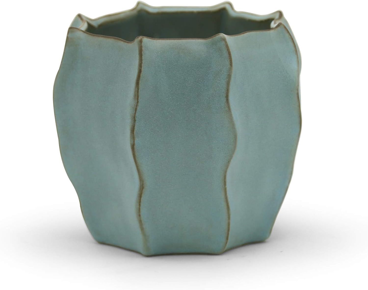 WGV Ceramic Vase, Width 7.6", Height 7", Antique Beige Coral Pot, Rivet Tan Patina with Wave Planter Bowl for Wedding Event Office Home Decor, 1 Piece
