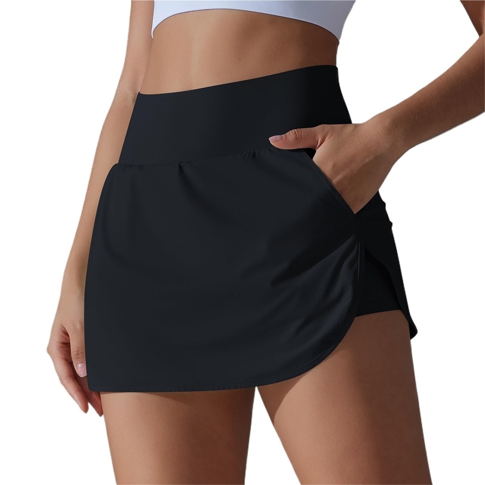 Gonna da Tennis Sportiva Donna con Pantaloncini a Doppio Ponte, Sportivi Palestra ad Asciugatura Rapida, Jogging for Allenamento Fitness Tasca