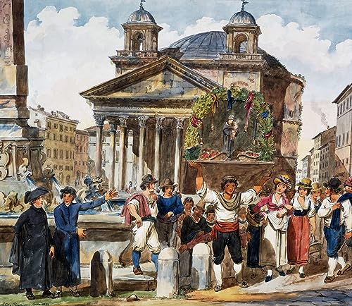 WACTWJNA Classic Painting Oil Painting Picture Art Canvas Picture Strawberry Festival At Pantheon by Achille Pinelli Wall Picture Canvas for Office Decor 60x90cm