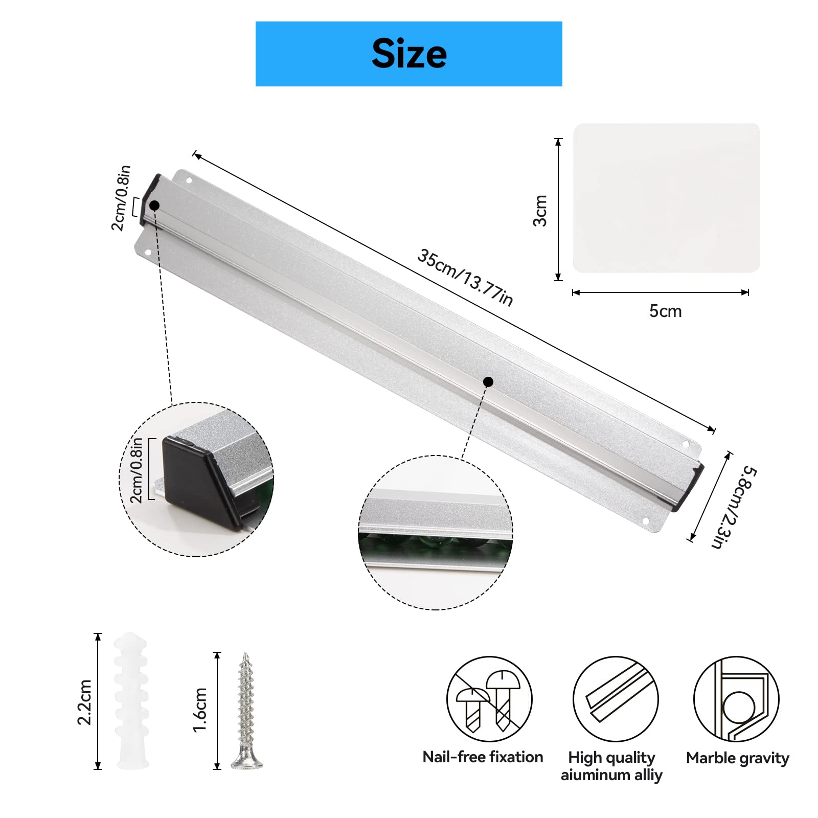Uchwyt na bony, do gastronomii, samoprzylepny, ze stopu aluminium, do kuchni, baru, biura, na zamówienia, 35 cm