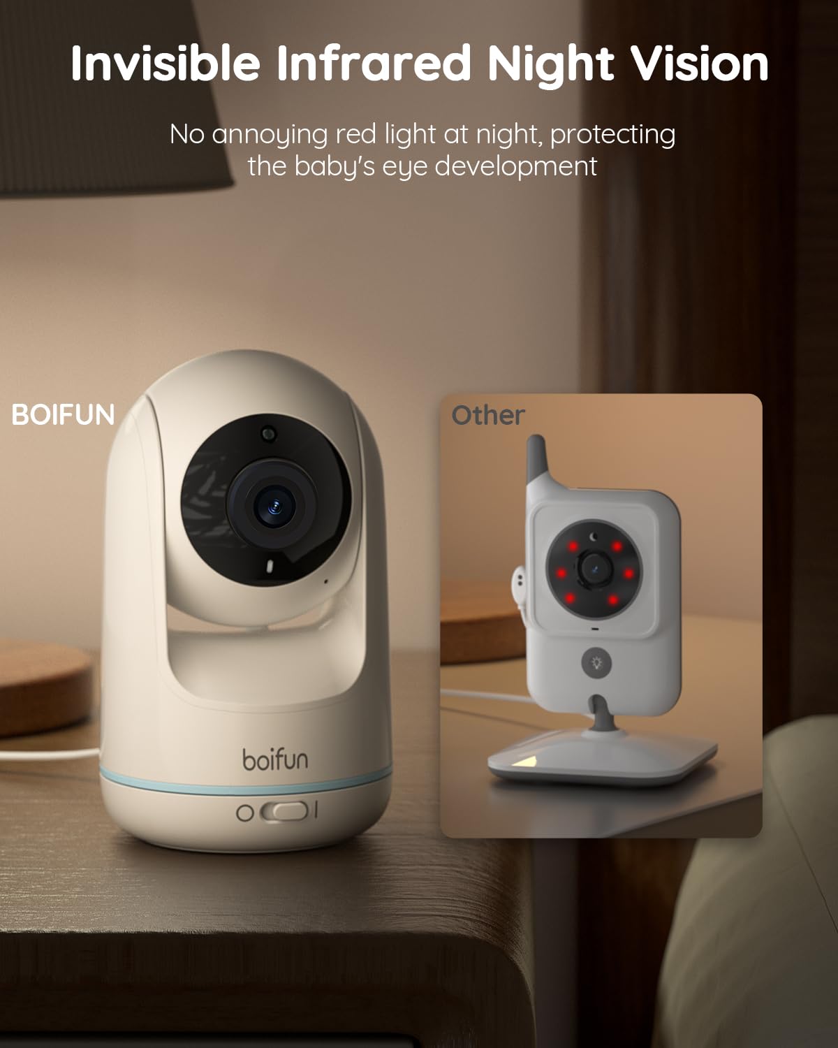 BOIFUN Baby Monitor con Telecamera Rotante 360° HD, Schermo IPS 5”, Audio Bidirezionale, Rilevamento Temperatura, Batteria 3050mAh, Zoom 3X, Visione Notturna,Modalità VOX, Ninne Nanne per Neonati