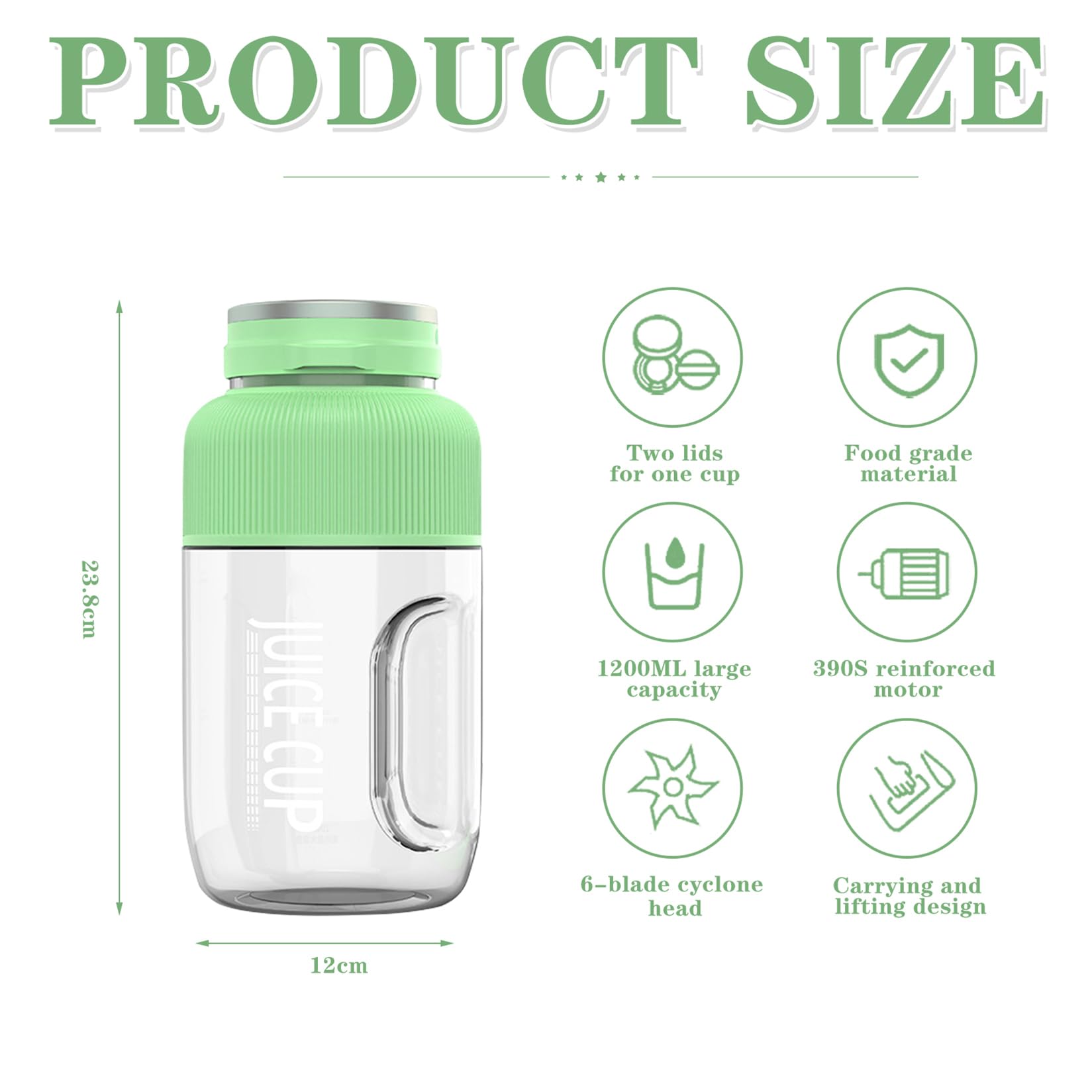 Elektrischer Tragbarer Mixer für Smoothies und Shakes,USB mit 6 Klingen für Saft Shake Smoothie und Babynahrung für Familie Outdoor Reisen für Saft, Babynahrung, Reisen, BPA-Free (Grün & Weiß)