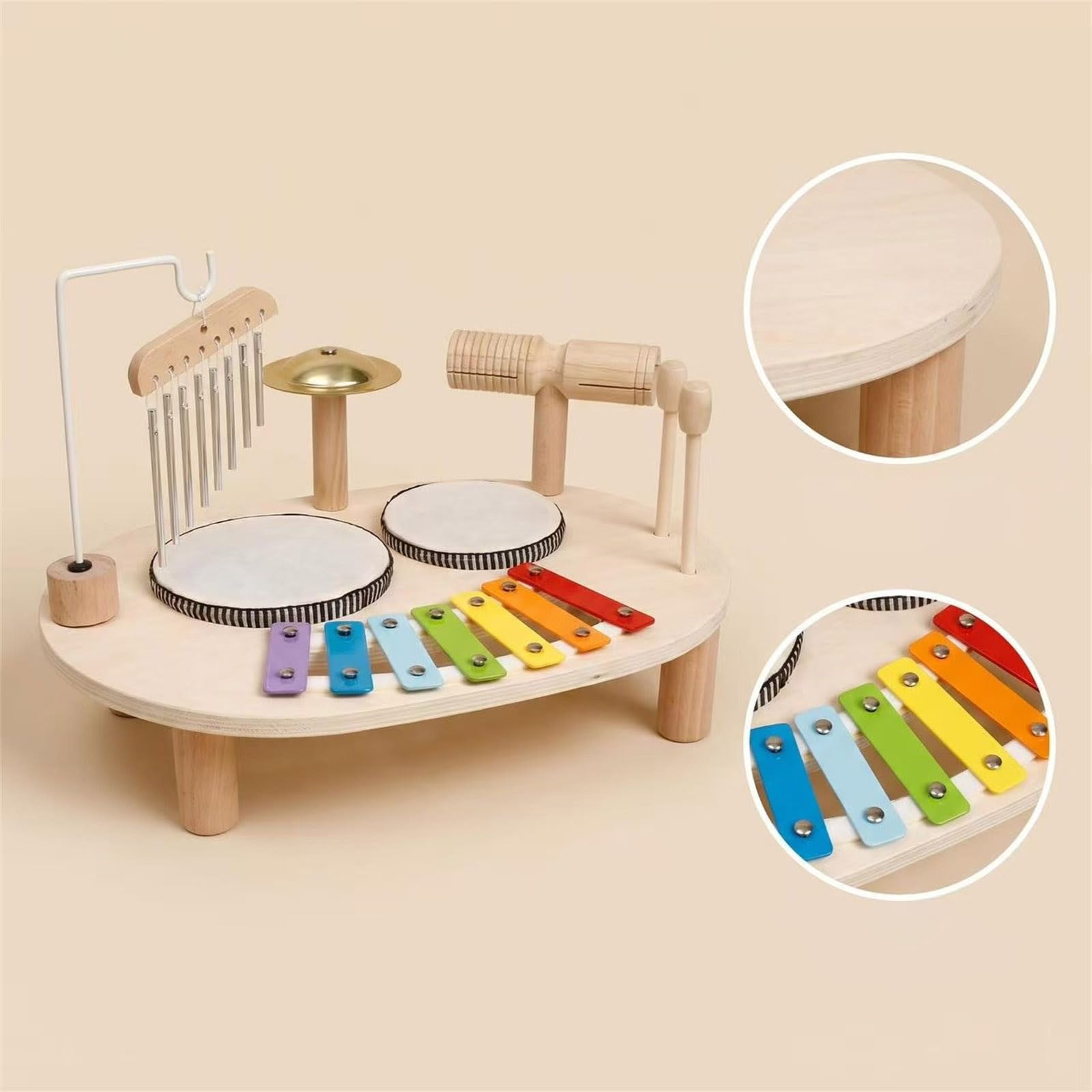 Musik Spieltisch mit Trommel und Xylophon, Percussion Set aus Holz für Familienrhythmus und Vorschulaktivitäten 3 Jahren für den täglichen Gebrauch zu Hause