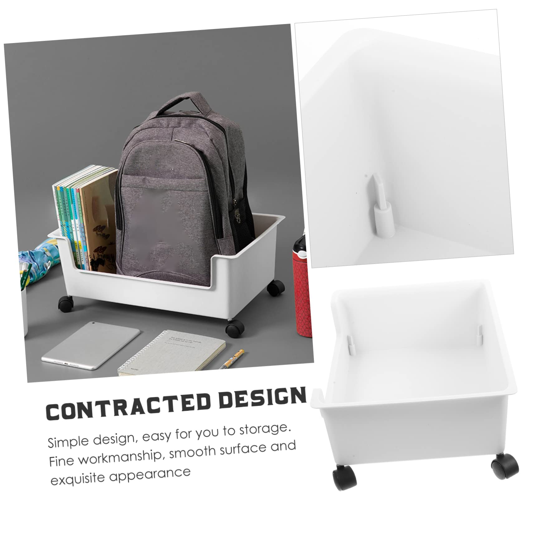 Contenitore Porta Libri con Ruote in Plastica Bianco per Camerette Studenti, Organizer per Back To School Party con Superficie Liscia e Design Semplice