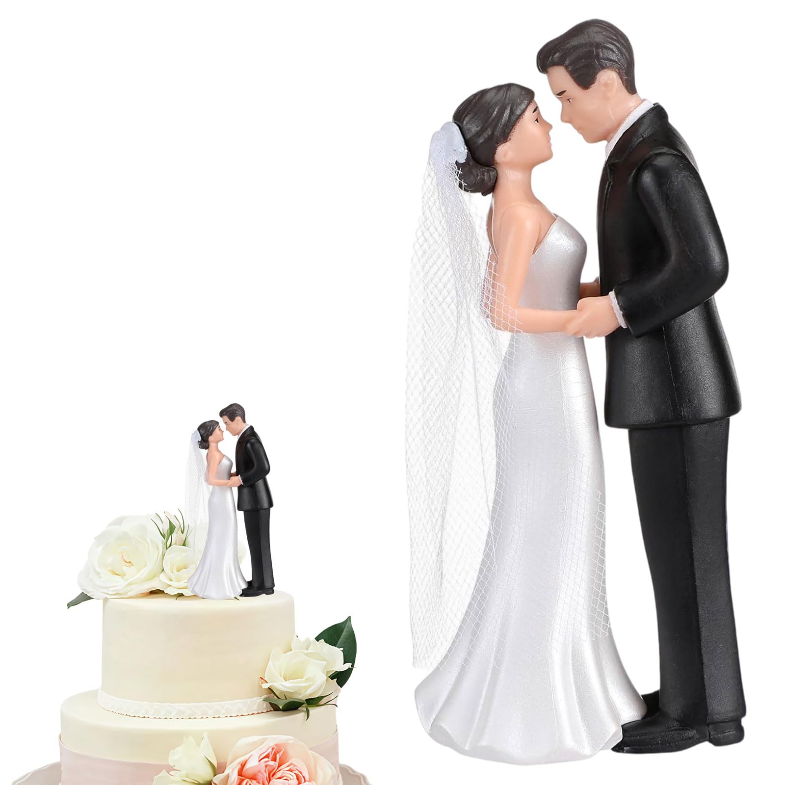 TESGADGETS Wedding Cake Figure Bride and Groom - 11 cm Flesh-coloured Figures with Bride & Groom - Classic Cake Top for Wedding Party & Ceremony