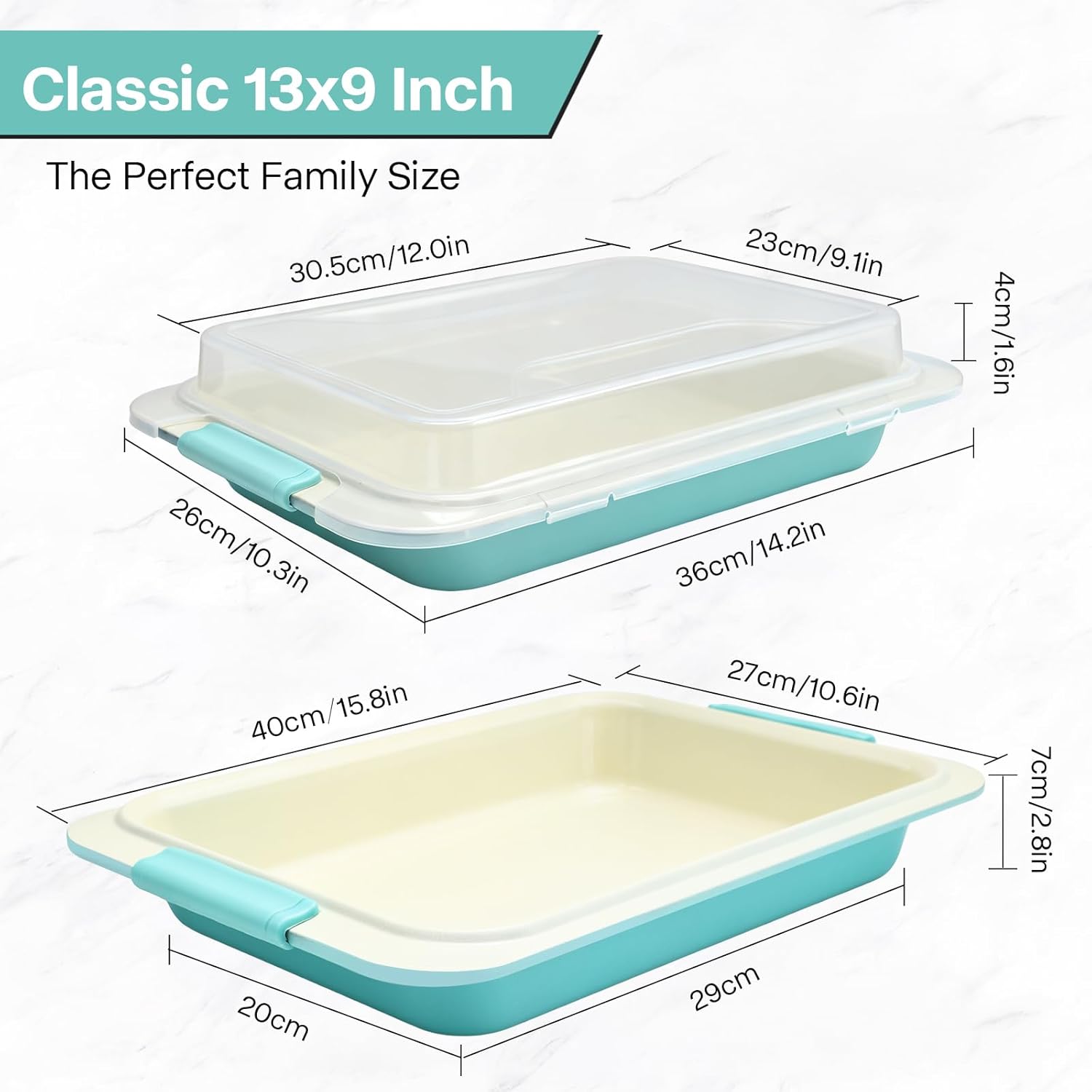 13x9 Inch Baking Pan with Lid, Heavy-Duty Nonstick Aluminized Steel Baking Pan with Silicone Grip Handles, Bake Cover & Carry Pan for Brownies, Lasagna, Casseroles, Roasting & Potlucks