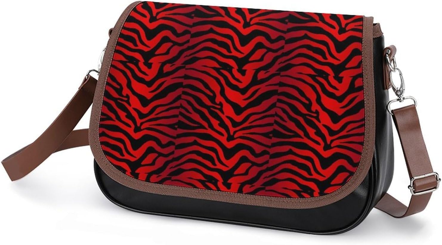 Black And Red Zebra Striped PrintWomen's Faux Leather Crossbody Bag, Waterproof Wrinkle-Resistant Shoulder Bag with Detachable Strap, Large Capacity Casual Handbag, Fashion Daily Purse for Shopping Wo