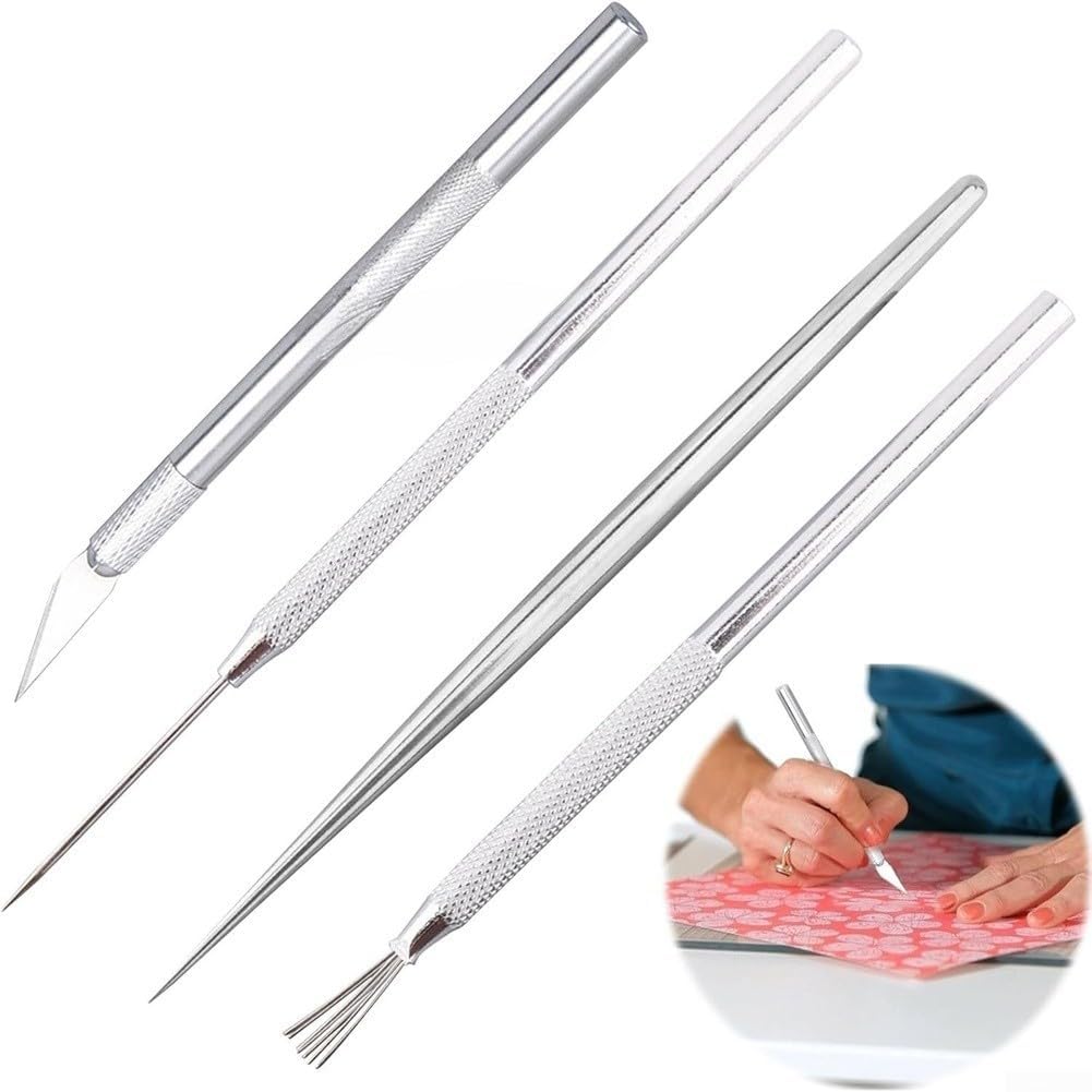 4-Piece Stainless Steel Clay Sculpting Tools Set for Fine Detail Carving, Polymer Clay Art & DIY Craft Projects – Ergonomic Handles, Lightweight 58g, Precision Texturing Tools