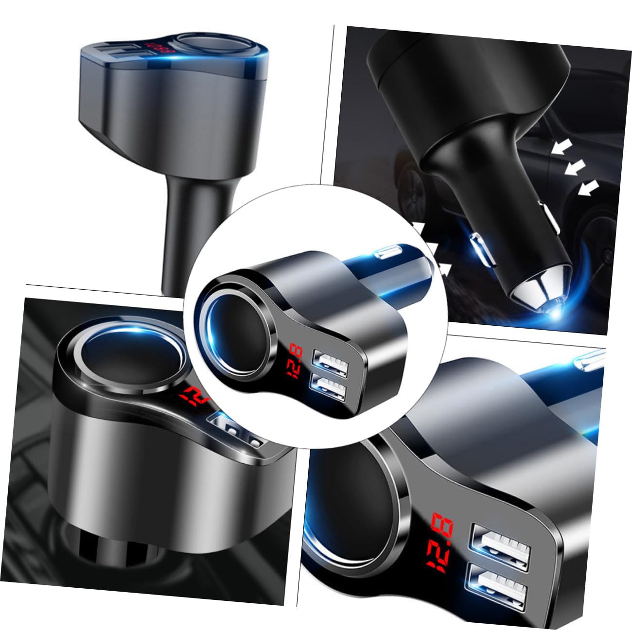 Cargador Rápido para Móvil de Coche con Doble USB y Pantalla LED Carcasa Metálica Resistente con Protección contra Sobrecarga Compatible para Múltiples Modelos