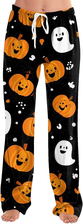Halloween Pajamas Pumpkin Ghost Skeleton Drawstring Cozy Comfortable Skull Spooky Orange Pj Pants Halloween Outfits