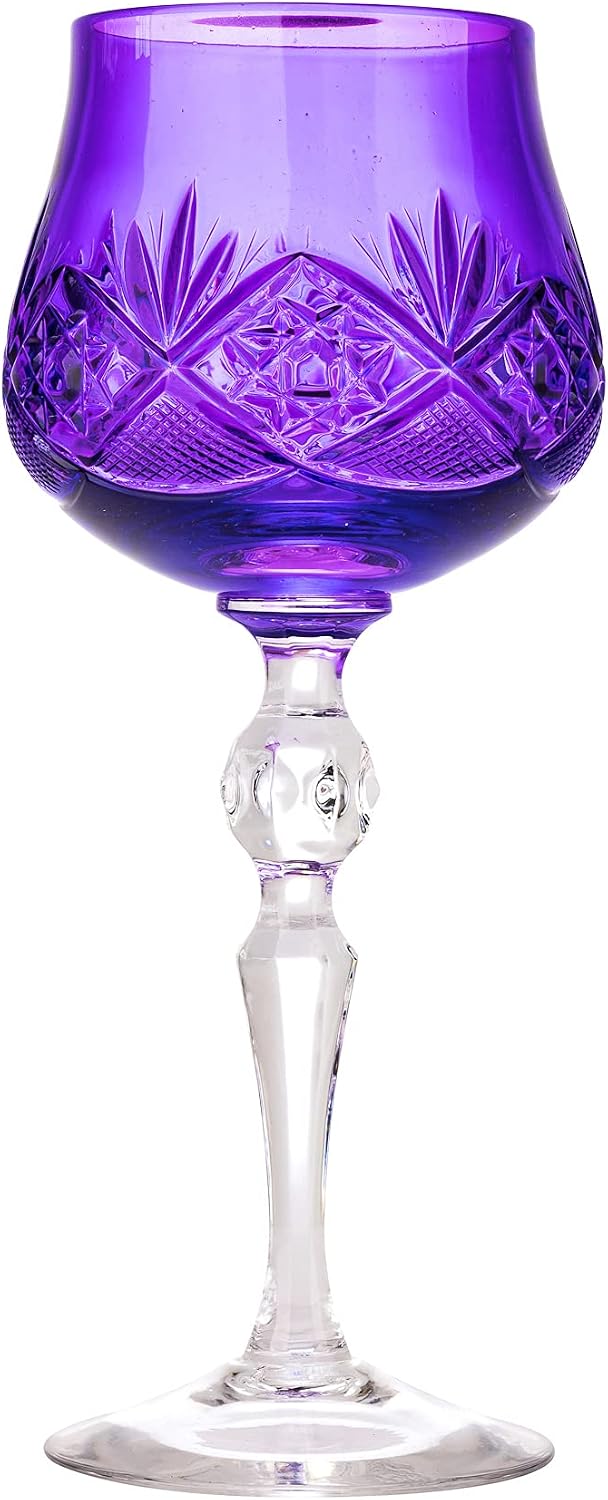 Neman 250ml/8.5oz Handmade 24%-Lead Crystal Crystal Wine Glass, Violet Color Stemmed Wine Glass, Set of 6