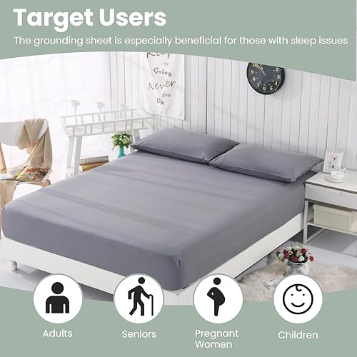 Miniatura 6 de Sábanas de tierra para puesta a tierra, con bolsillos profundos de 15 pulgadas, sábana bajera ajustable tamaño California King