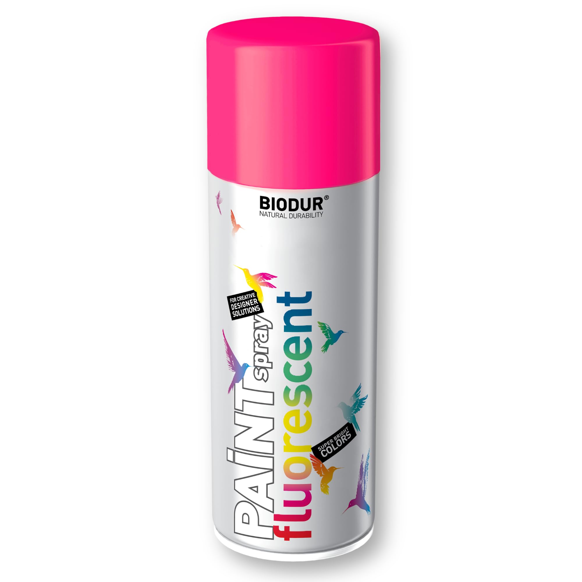 Biodur Fluoreszierend Sprühlack Acryllack Schnelltrocknend 400 ml, Pink, Rosa, Glänz, DIY Witterungsbeständig, für Innen- und Außenbereich Sprühdose Lackspray Neon Farbe für Kunststoff Metall